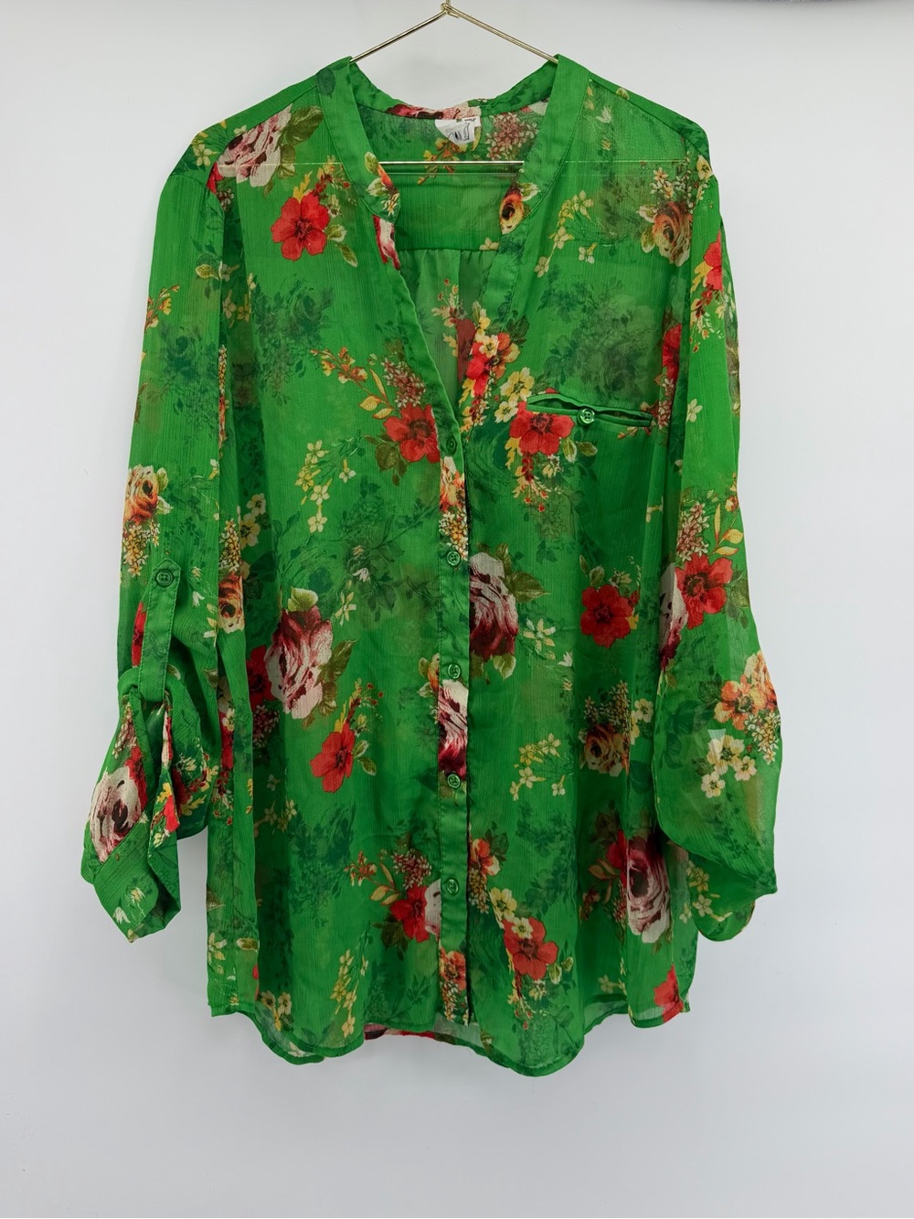 Kut from the Kloth Green Floral Button-Down Blouse